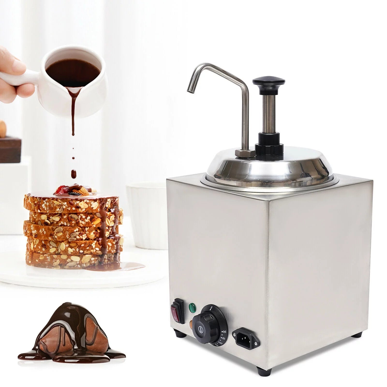 DENEST Stainless Nacho Cheese Dispenser Electric Warmer Pump Hot Fudge Melter Tank 2.5L