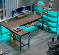 L Shaped Desk, 63'' Corner Computer Desk, Computer Desk with Storage Shelves, Keyboard Tray and Monitor Stand, Walnut Brown
