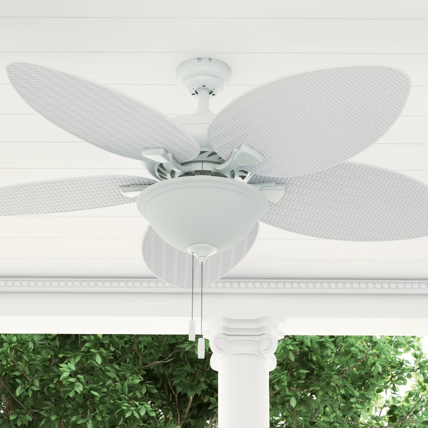 Honeywell Palm Valley 52 White Tropical Ceiling Fan with 5 Palm Blades, Pull Chain & Reverse Airflow