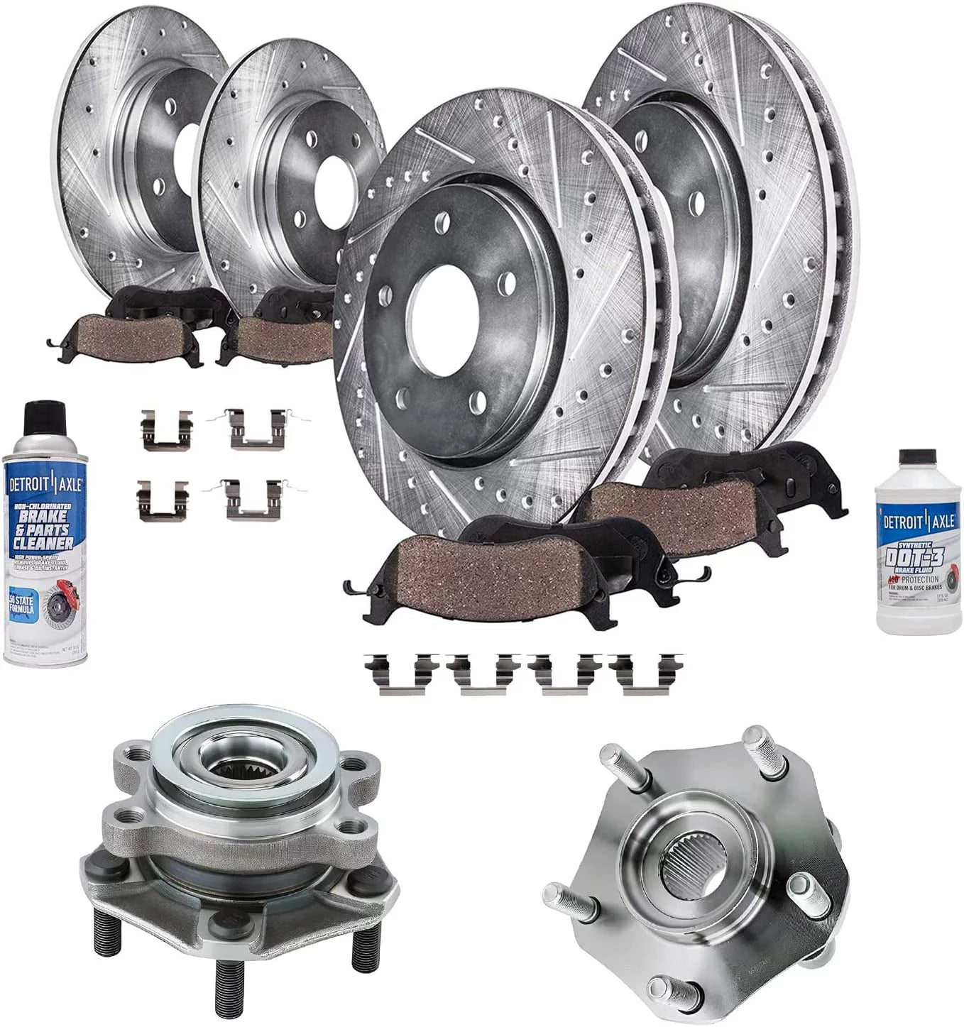 Detroit Axle - 11.02 (280mm) Front and Rear Drilled Brake Rotors Pads Wheel Bearing & Hubs Replacement for 2013-2016 Nissan Sentra - 12pc Set