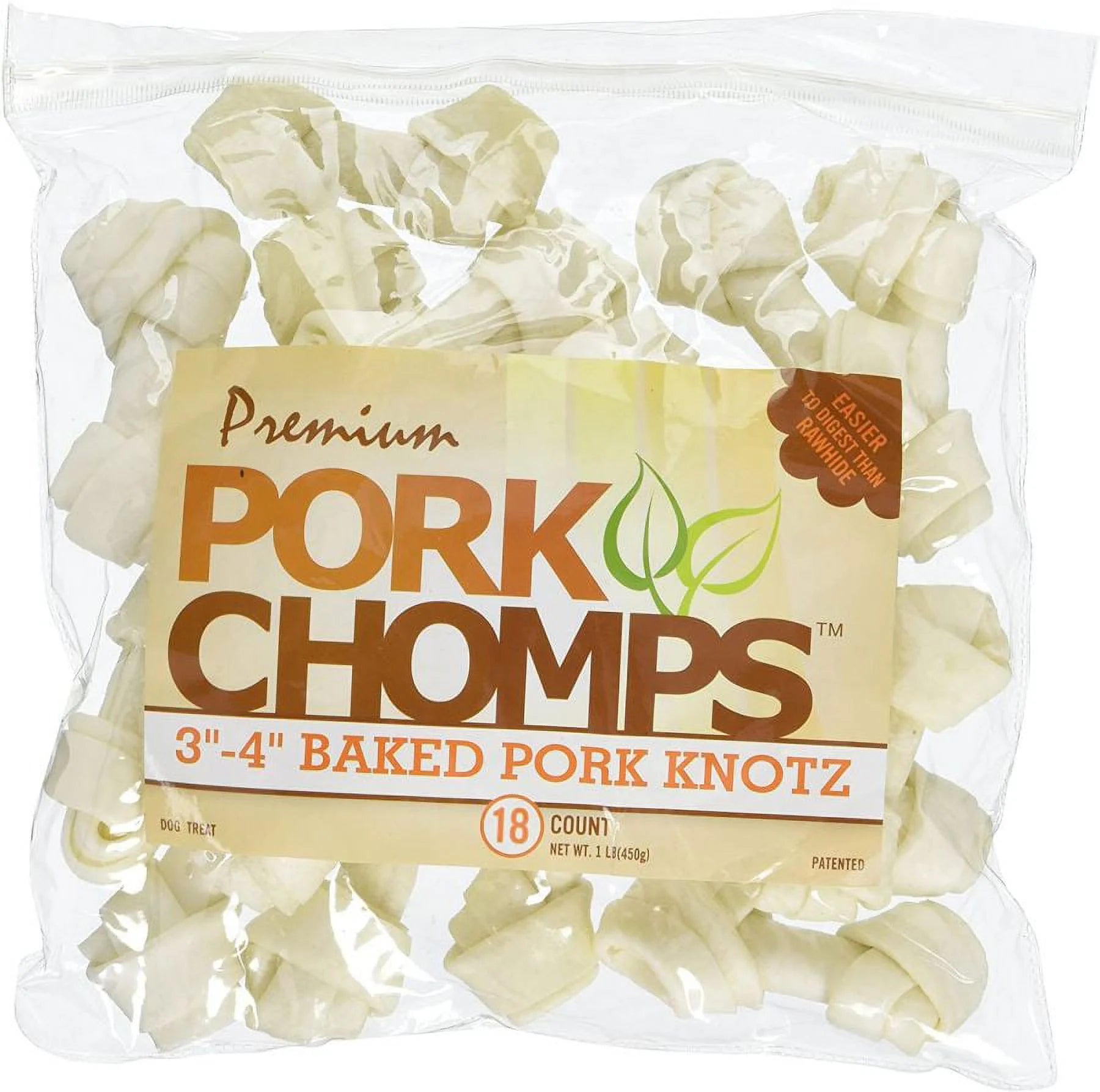 Pork Chomps Knotz Knotted Pork Chew - Baked [Dog, Treats Packaged] Medium - 18 Count - (3-4 Chews)