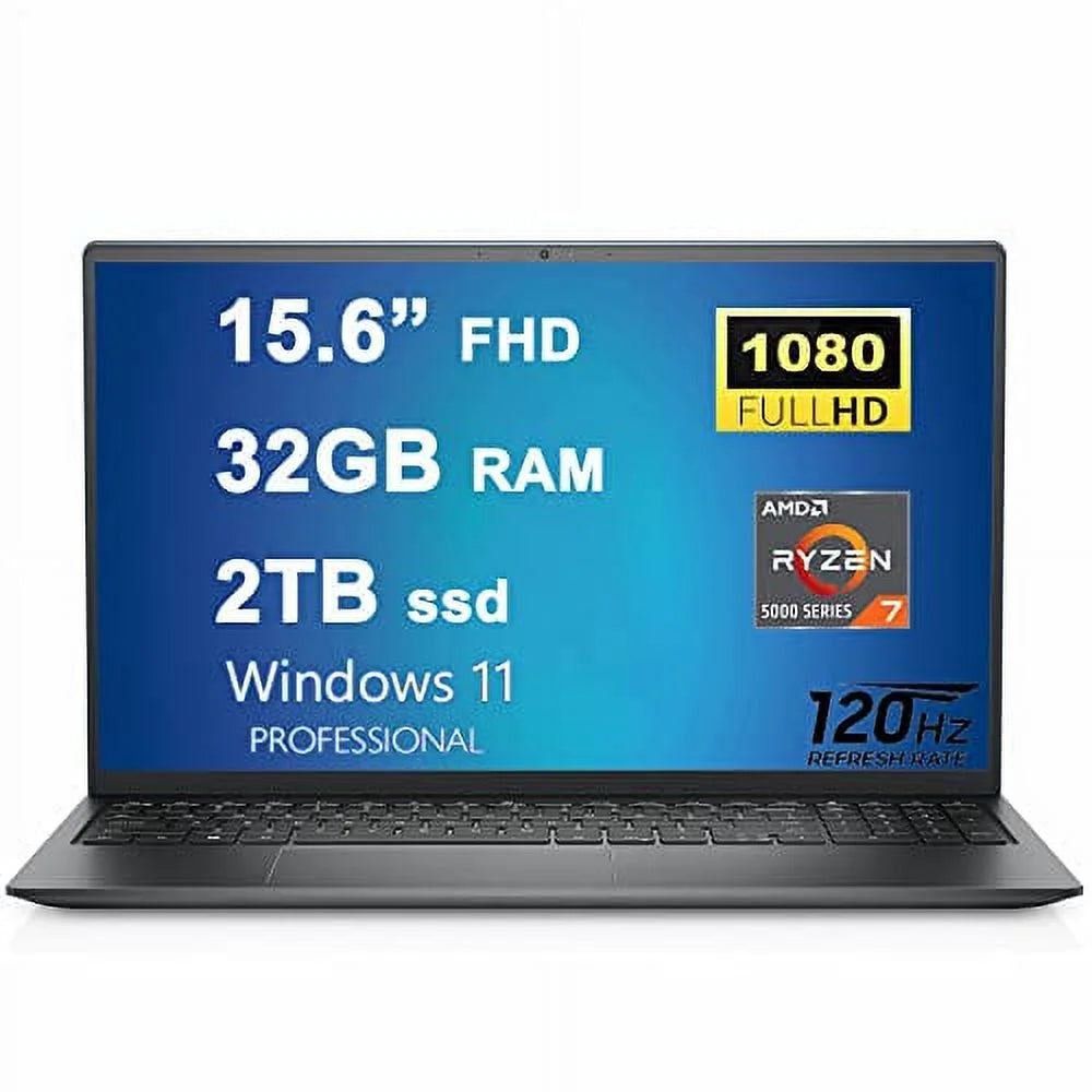Dell Inspiron 15 3000 3525 Business Laptop 15.6 FHD 120Hz WVA Anti-Glare Narrow Border Display AMD Ryzen 5000 Series Octa-Core Ryzen 7 5825U 32GB RAM 2TB SSD HDMI MaxxAudio Win11Pro Carbon Black