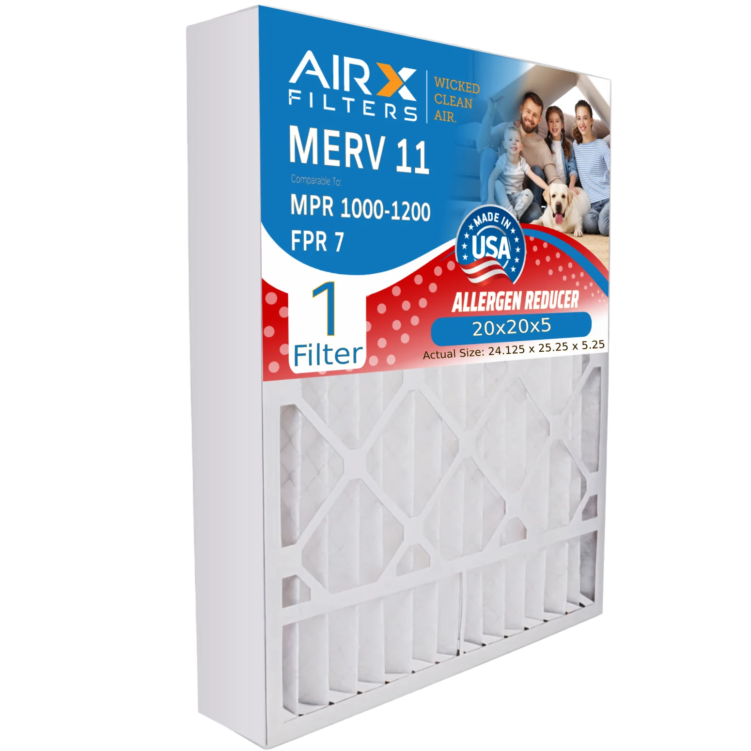 20x20x5 Air Filter MERV 11 Comparable to MPR 1000, MPR 1200 & FPR 7 Compatible with Goodman Amana M2-1056 AMP-M2-1056 USA Made 20x20x5 Furnace Filter 1 Single Filter by AIRX FILTERS WICKED CLEAN AIR.