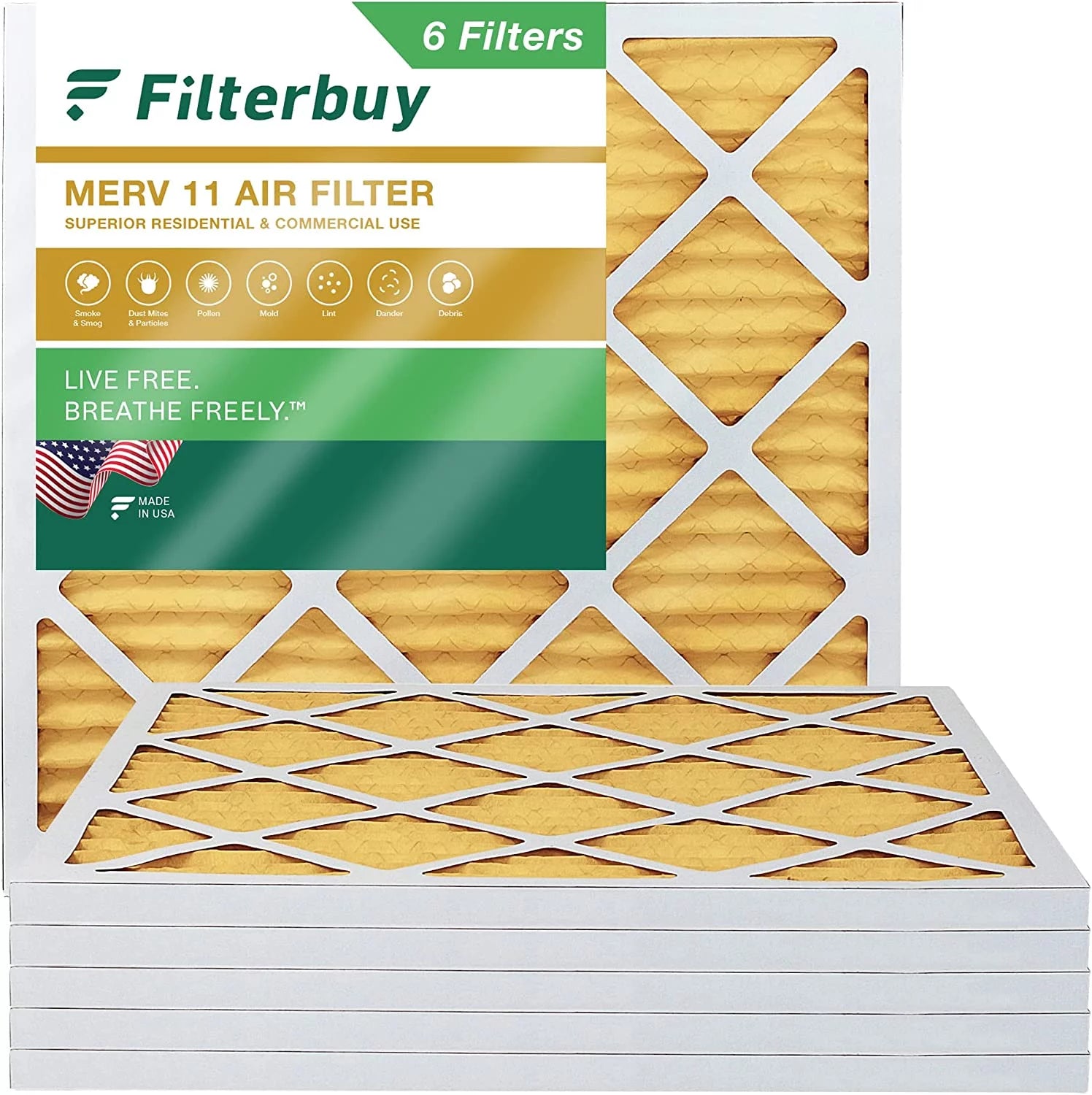 Filterbuy 14x14x1 MERV 11 Pleated HVAC AC Furnace Air Filters (6-Pack)