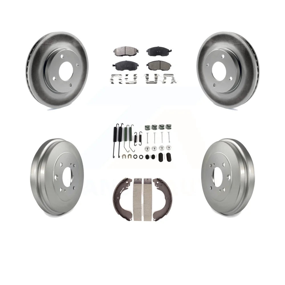 Transit Auto - Front Rear Coated Disc Brake Rotors Ceramic Pads And Drum Kit (7Pc) For Nissan Sentra Versa Cube KGT-101835