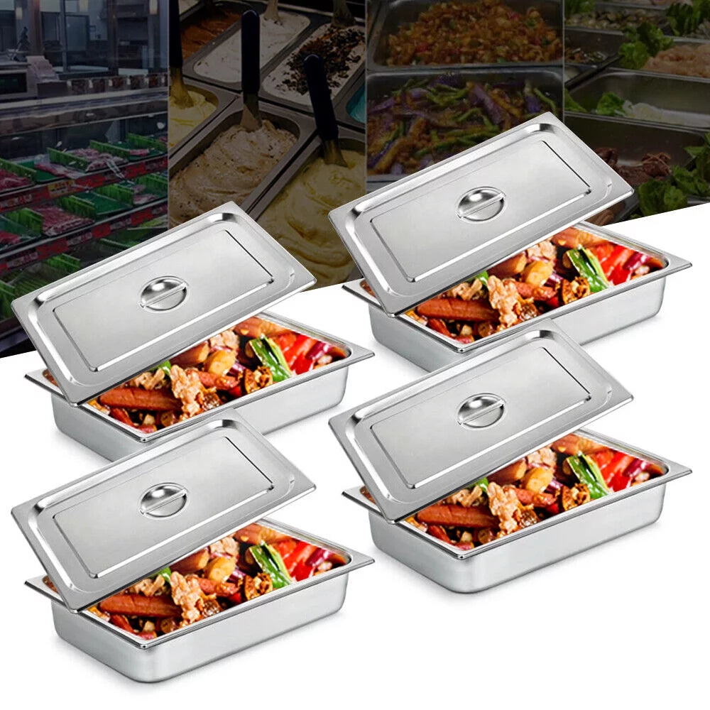 MONIPA 4 Pack Hotel Pans Full Size 4 Inch Deep Steam Table Pan Stainless Steel Steam Pot Food Warmer Anti Clog Buffet Pans for Hotel Restaurant
