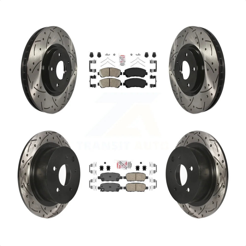 Transit Auto - Front Rear Ceramic Pads And Coated Drilled Slotted Disc Brake Rotors Kit For 2007-2012 Nissan Sentra SE-R Spec V KDA-100925