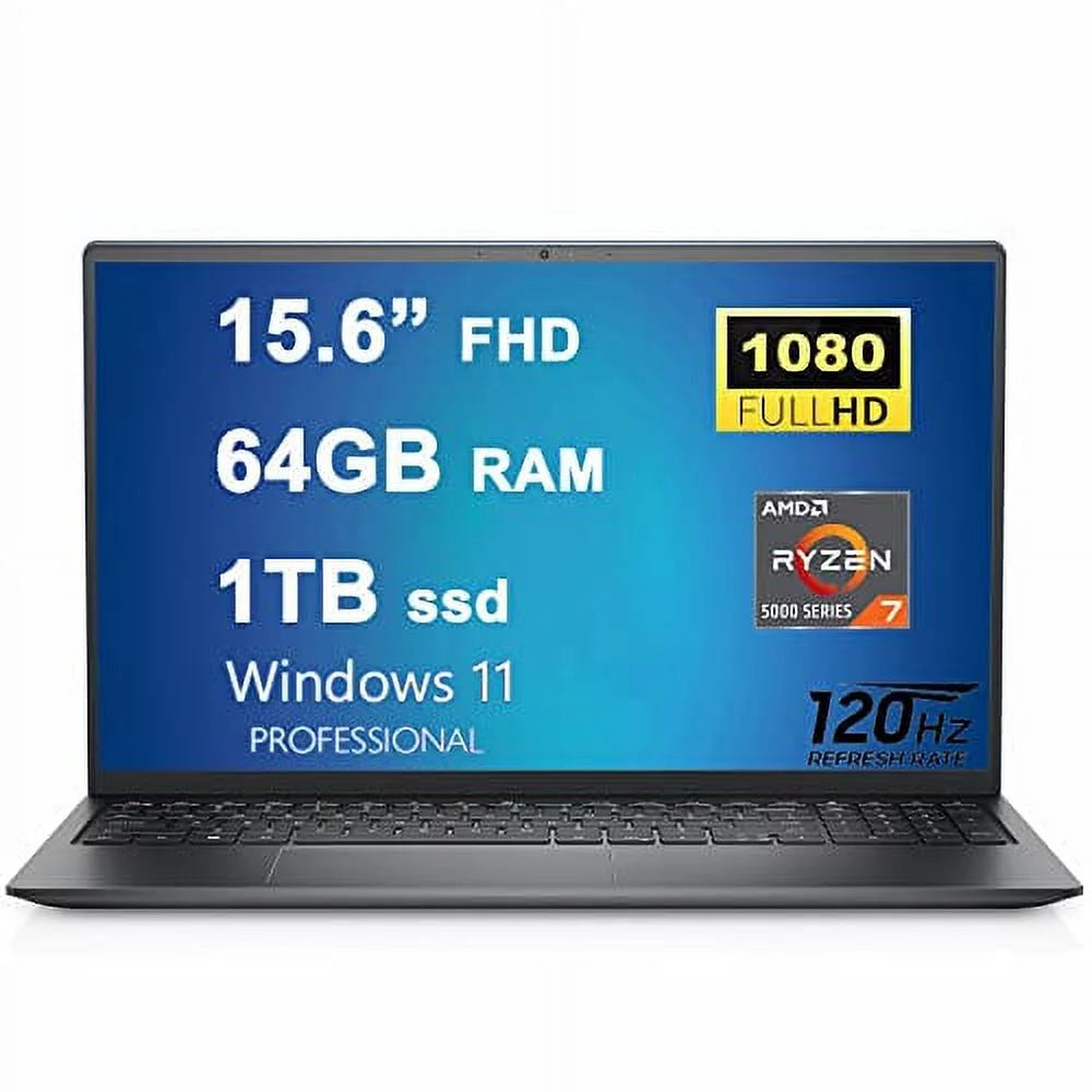 Dell Inspiron 15 3000 3525 Business Laptop 15.6 FHD 120Hz WVA Anti-Glare Narrow Border Display AMD Ryzen 5000 Series Octa-Core Ryzen 7 5825U 64GB RAM 1TB SSD HDMI MaxxAudio Win11Pro Carbon Black