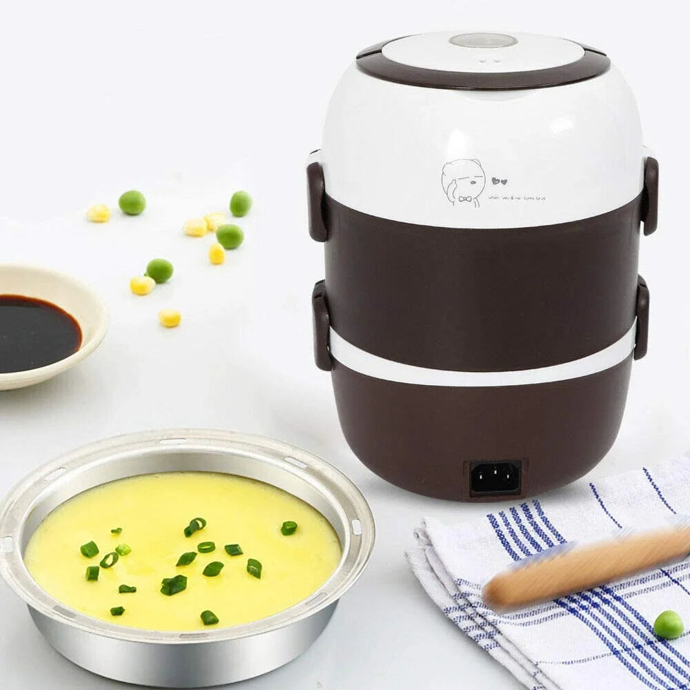 Electric Lunch Box 3 Layers 2L Portable Stainless Steel Food Warmer Container