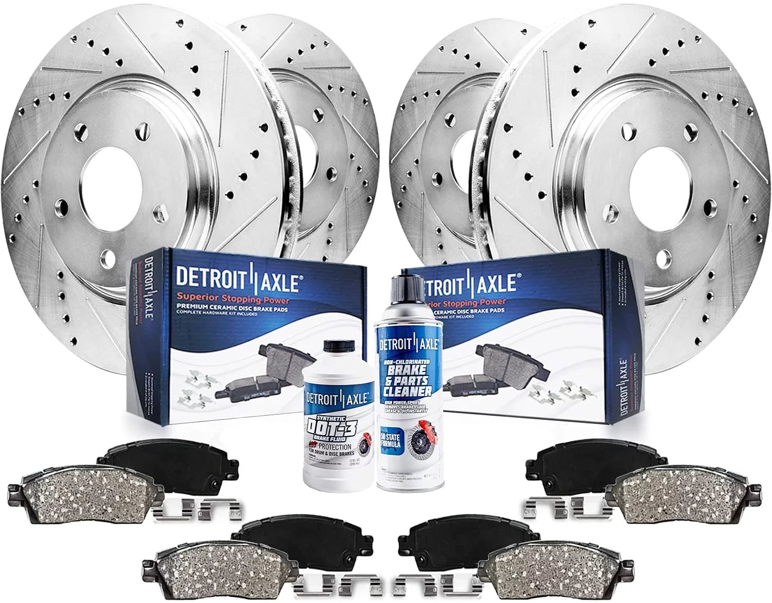 Detroit Axle - Brake Kit for J55 HD Brake 08-14 Cadillac CTS Drilled & Slotted Brakes Rotors 2008 2009 2010-2014 Ceramic Brakes Pads Replacement: 13.58 Front Rotor and 13.34 Rear Rotor
