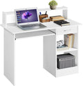 Wood Computer Desk with Keyboard Tray and Drawers, Students Writing Table with Storage Drawers & Hutch, Modern PC Laptop Desk, for Home Office, White