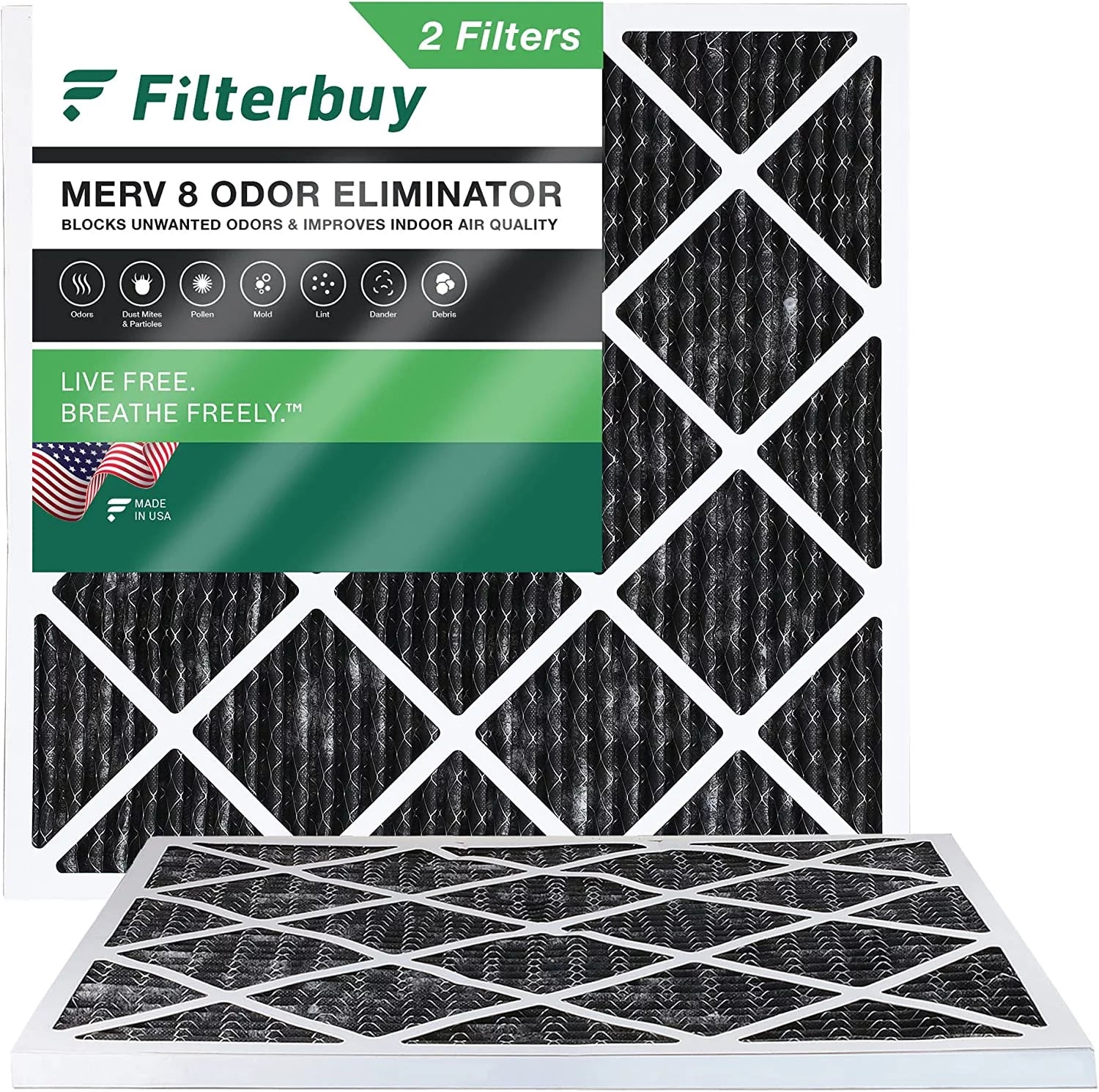 Filterbuy 24x24x1 MERV 8 Odor Eliminator Pleated HVAC AC Furnace Air Filters with Activated Carbon (2-Pack)