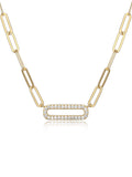 Forever Facets Cubic Zirconia Paperclip 18¡± Necklace in 18k Gold over Sterling Silver, Adult Female