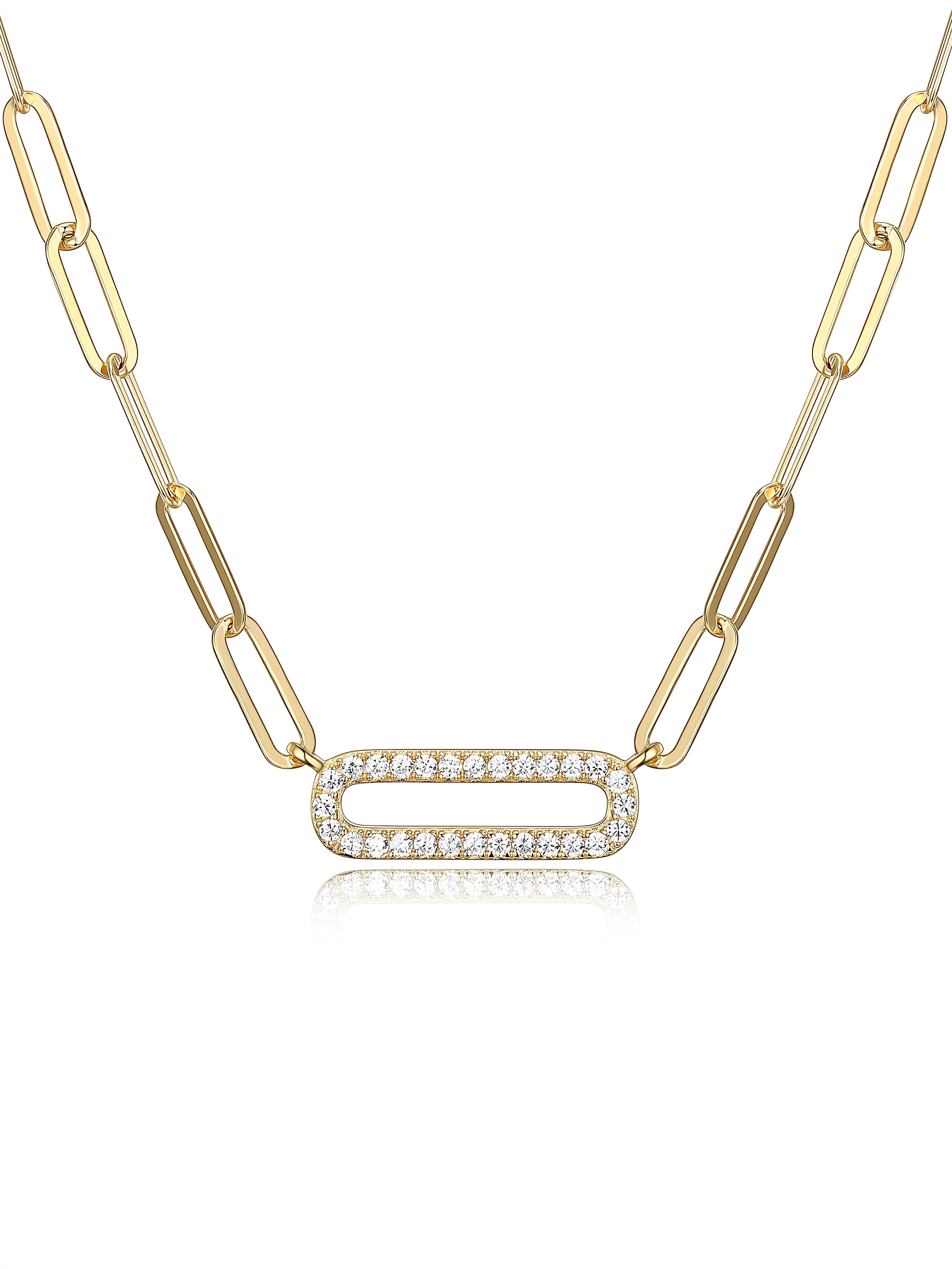 Forever Facets Cubic Zirconia Paperclip 18¡± Necklace in 18k Gold over Sterling Silver, Adult Female