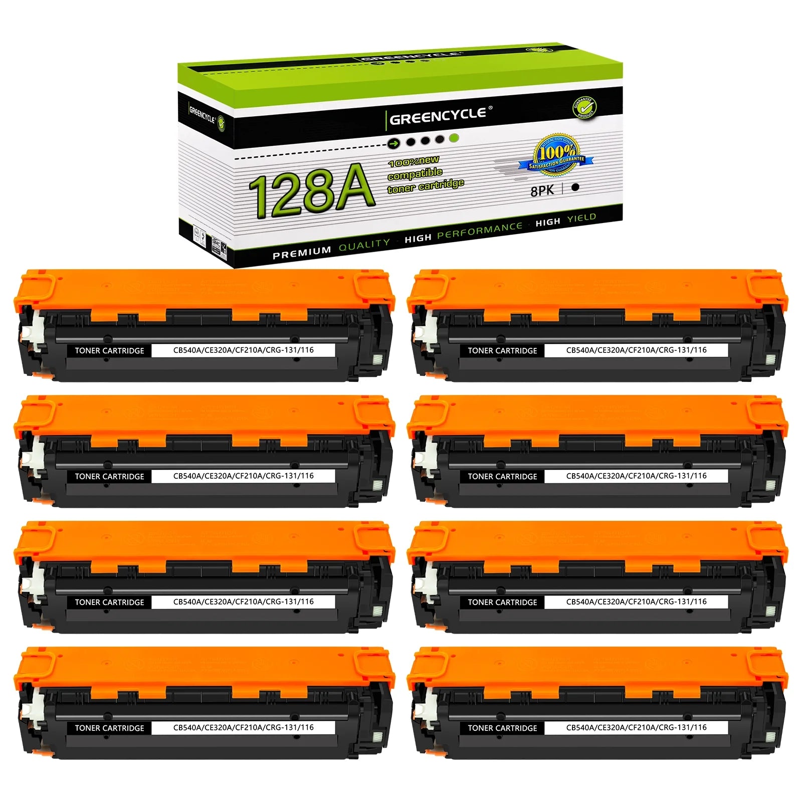 greencycle Compatible Toner Cartridge Replacement for HP 128A CE320A to use in LaserJet Pro CM1415fn CM1415fnw CP1525nw Color MFP Series Printer - 8 Pack CE320A, Black