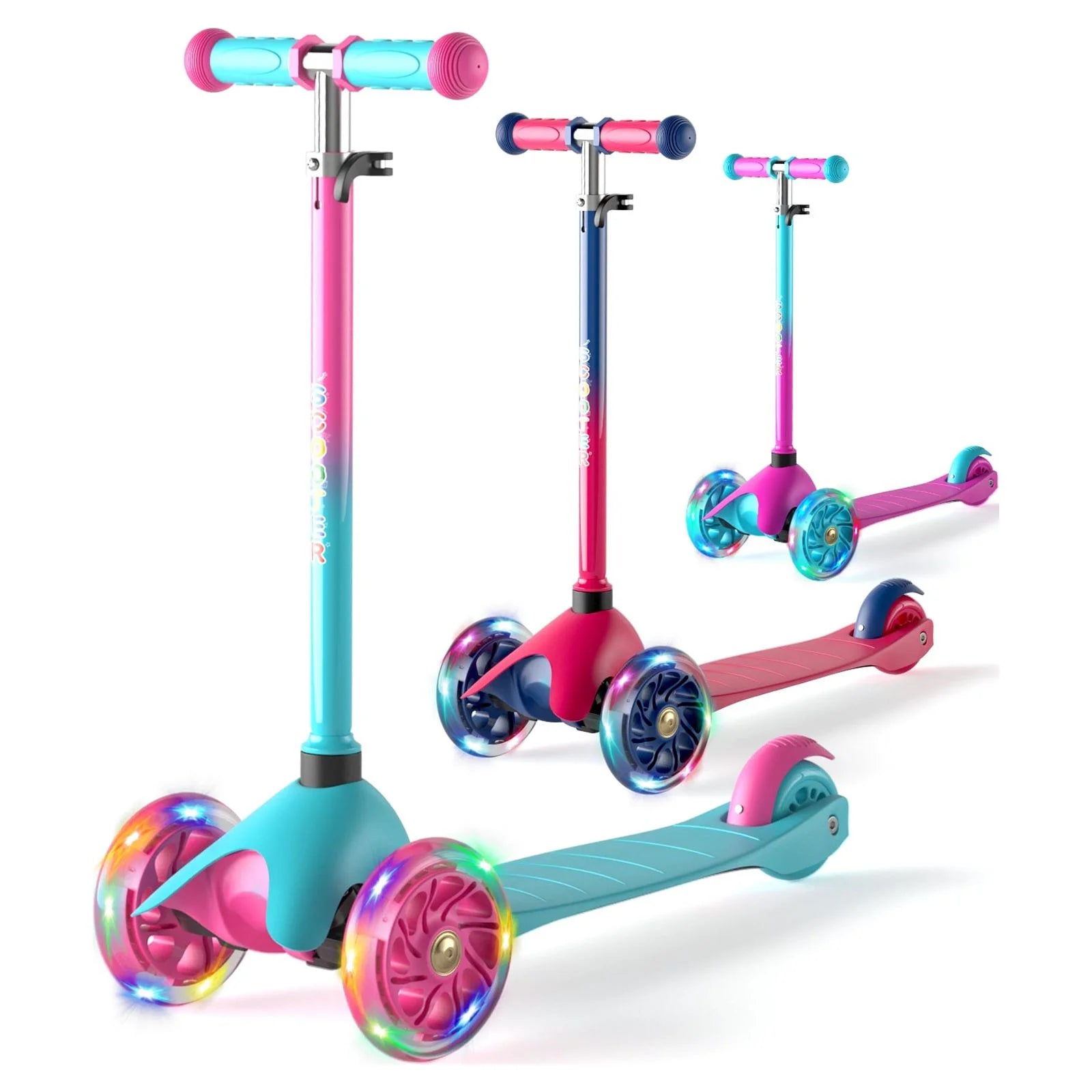 XJD 3 Wheel Scooters for Kids Folding Kick Scooters Adjustable Height, Anti-Slip Deck, Flashing Wheel Lights, for Boys/Girls 2-12 Year Old
