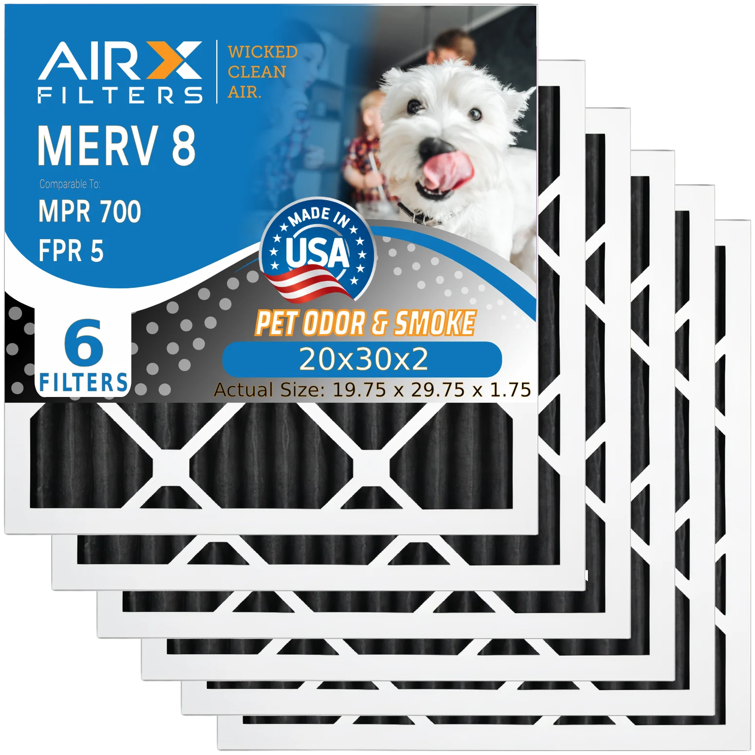 20x30x2 Air Filter Odor Eliminator Carbon Filter MERV 8 Comparable to MPR 700 & FPR 5 AC HVAC Premium USA Made 20x30x2 Furnace Filters by AIRX FILTERS WICKED CLEAN AIR. 6 Pack