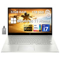 HP Envy 17.3 Full HD Touchscreen Laptop, Intel Core i7-1195G7 Processor, 32GB RAM, 1TB SSD, Intel Iris Xe Graphics, Backlit Keyboard, 720p HD Webcam, Windows 11, Silver, 32GB Hotface USB Card