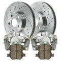 AutoShack Front Brake Calipers Ceramic Pads Drilled Slotted Rotors Silver Kit Driver and Passenger Side Replacement for 2005-2010 Scion tC 2000-2003 2004 2005 Toyota Celica 1.8L 2.4L FWD BCPKG0633