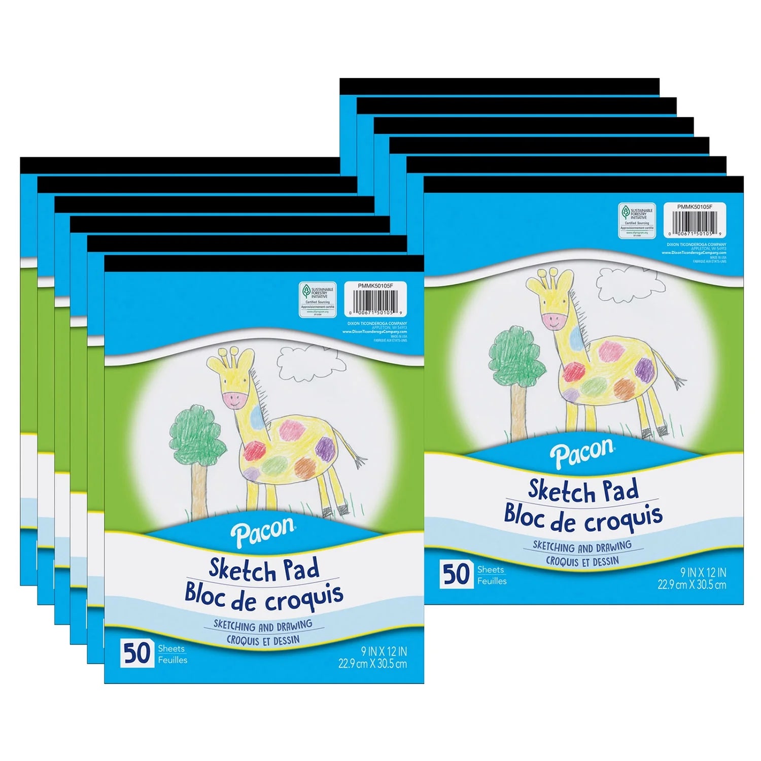 Pacon Sketch Pad, White, 9 x 12, 50 Sheets, Pack of 12