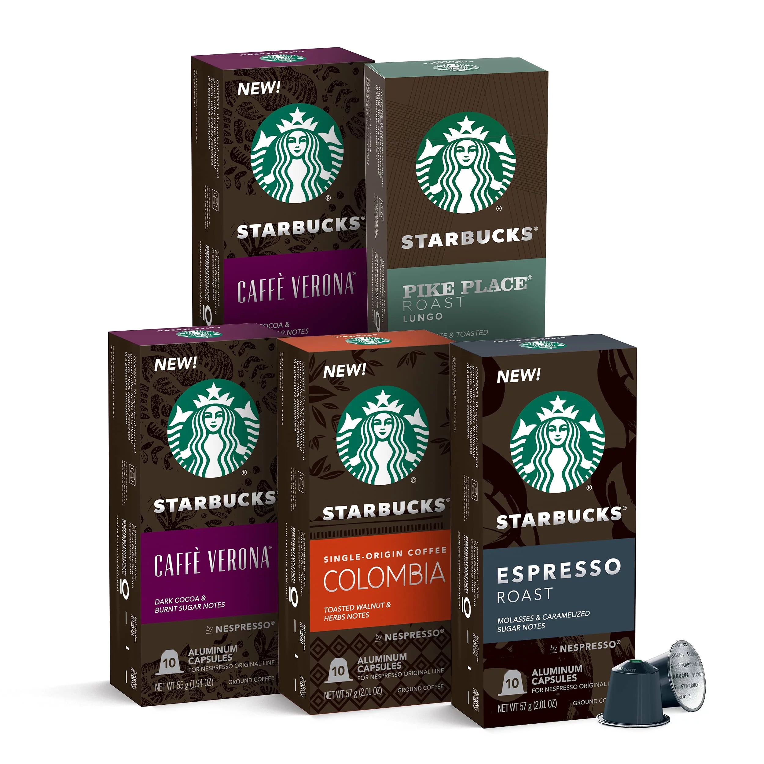 Starbucks By Nespresso, Intense Variety Pack (50-Count Single Serve Capsules, 10 Of Each Flavor, Compatible With Nespresso Original Line System)