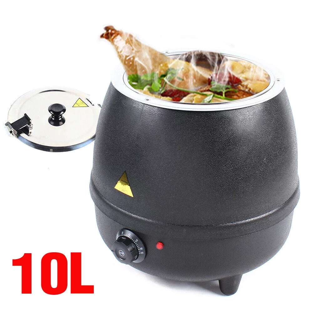 10L Stainless Steel Pot Soup Kettle, 400W 110VPP Commercial Electric Soup Warmer Black Countertop Food Kettle Warmer Restaurant