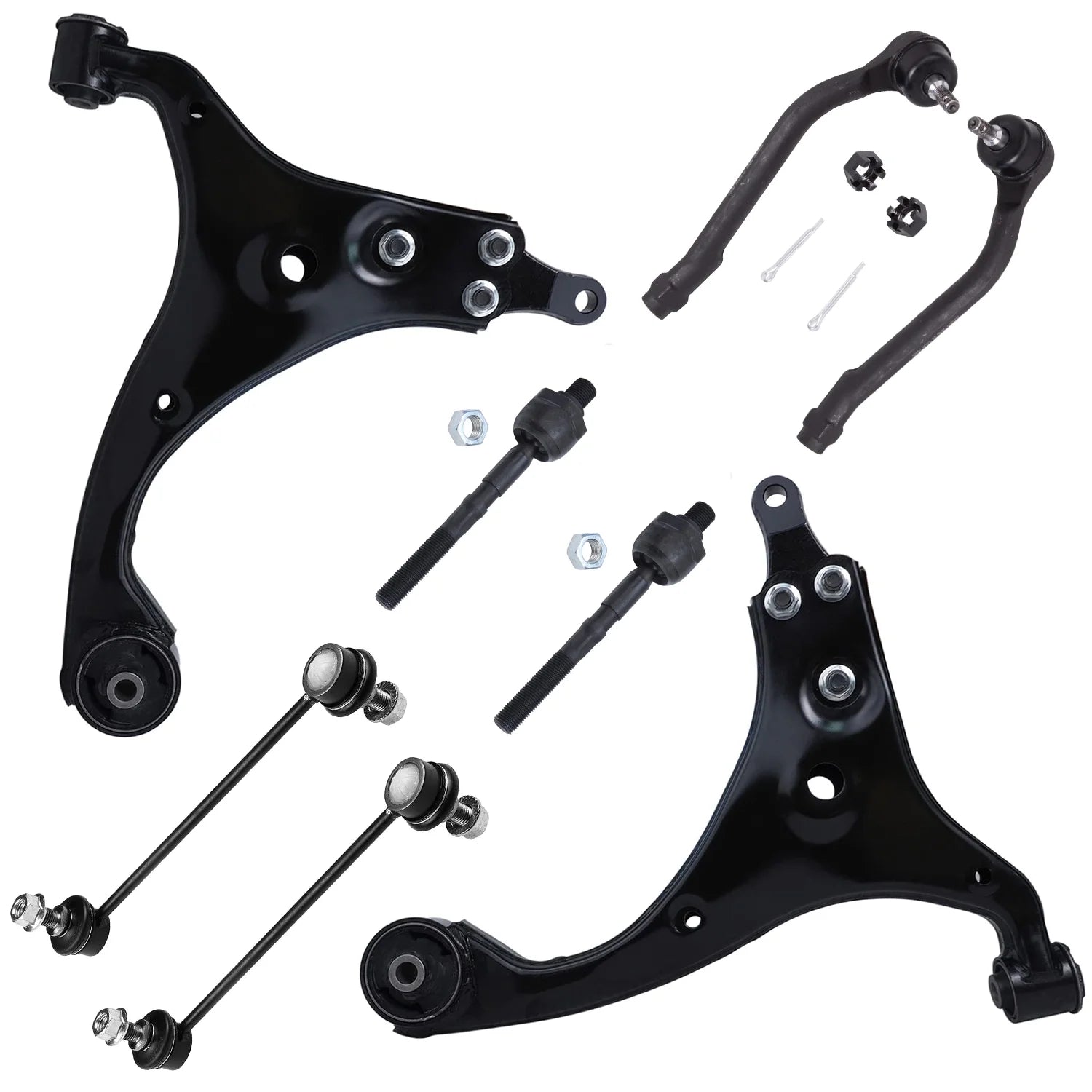 Detroit Axle - 8PC Front Lower Control Arms Inner & Outer Tie Rods w/Sway Bar Links for 2007-2012 Hyundai Elantra 2.0L 2008 2009 2010 2011 Replacement