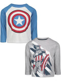 Marvel Avengers Captain America Big Boys 2 Pack Long Sleeve T-Shirts Toddler to Big Kid