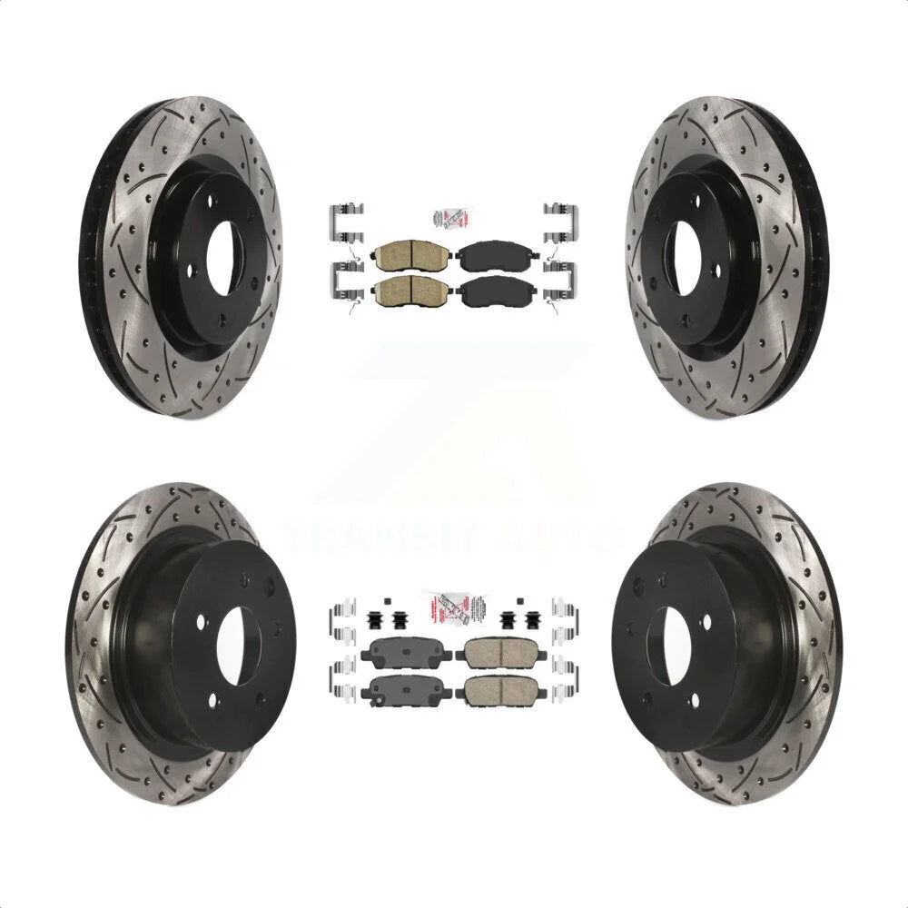 Transit Auto - Front Rear Ceramic Pads And Coated Drilled Slotted Disc Brake Rotors Kit For 2007-2012 Nissan Sentra SE-R KDA-100931