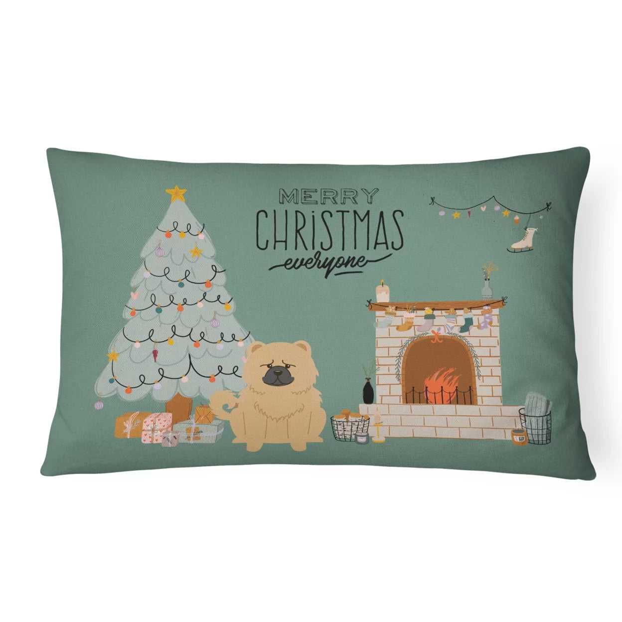 Carolines Treasures CK7707PW1216 Cream Chow Chow Christmas Everyone Canvas Fabric Decorative Pillow, 12H x16W,