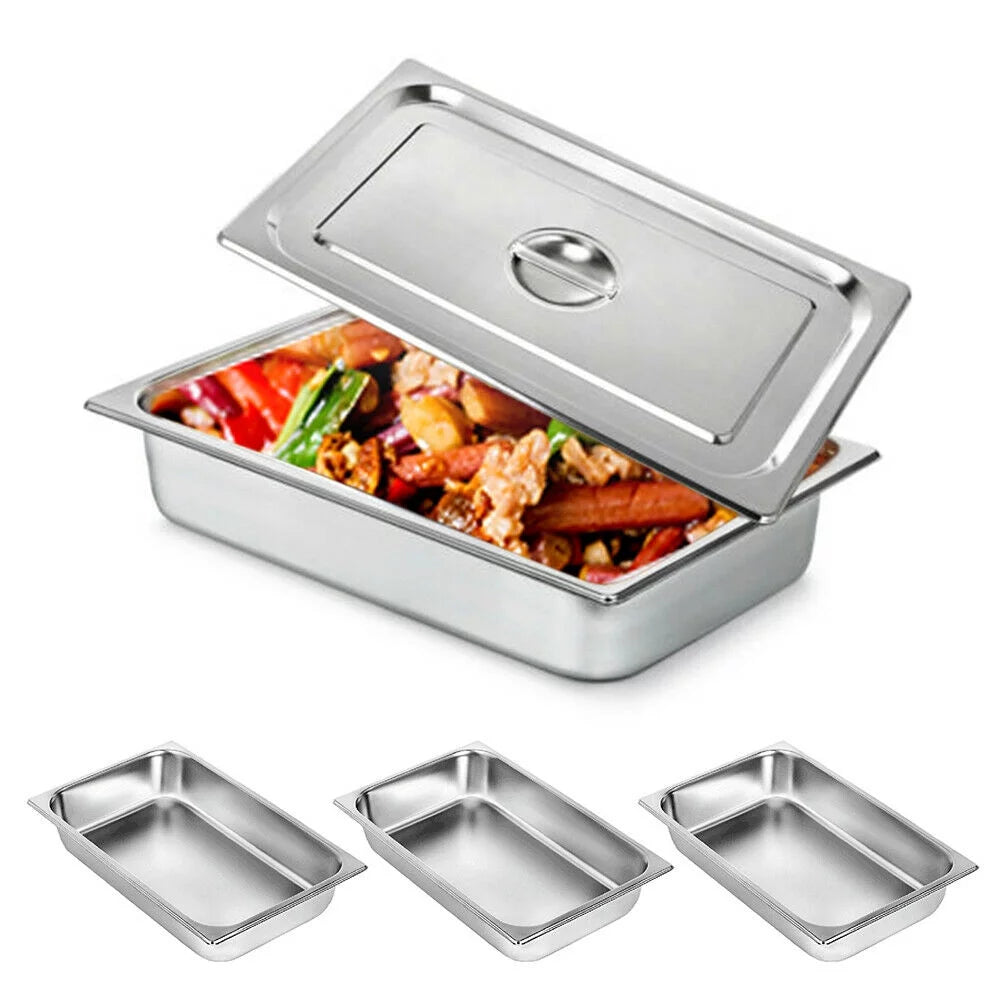 4 Pack Chafing Dish Food Warmer Food Prep Pans with Lids Cover, 4Deep Full Size Stainless Steel Steam Table Pans Buffet Servers Catering Pans for Restaurant Commercial